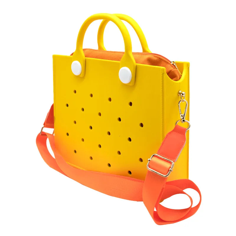 The orange guy Purple Women Fashion New EVA Punched Handbag Casual Waterproof Travel Tote Bag Fit Charms Outdoor Beach Bags Good Vibrations