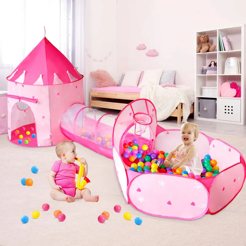 3 In 1 Kid Tent House Play Toy Tunnel Crawling Playhouse Castle Portable Children Ocean Ball Pool Pit Baby Folded Indoor Outdoor Good Vibrations