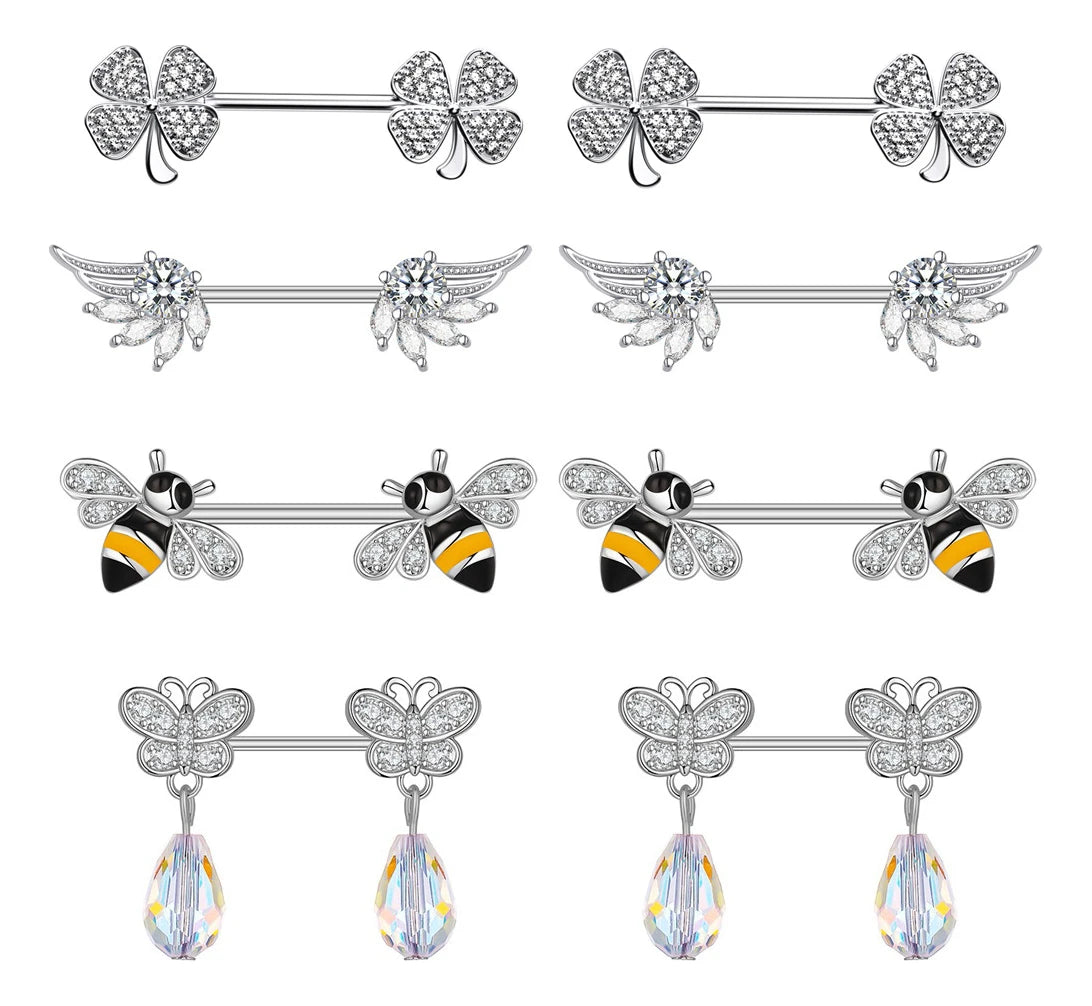 Mixed-style Sexy Nipple Rings Sets Heart Butterfly Dangle Nipple Piercing Bulk for Women Stainless Steel Cute Cat Shield Barbell Good Vibrations Adult Super Store