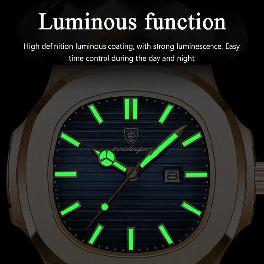 POEDAGAR Top Classic Men Wristwatch Waterproof Luminous Date Square Watch For Man Stainless Steel Sport Men's Quartz Watches+Box Good Vibrations