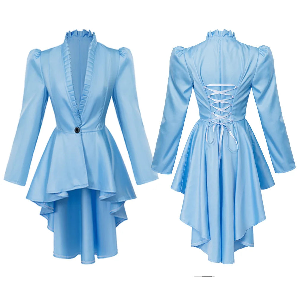 Women Medieval Victorian Costume Tuxedo Tailcoat Gothic Steampunk Trench Irregular Hem Vintage Frock Outfit Coat Party Dress Good Vibrations