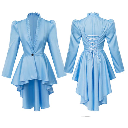 Women Medieval Victorian Costume Tuxedo Tailcoat Gothic Steampunk Trench Irregular Hem Vintage Frock Outfit Coat Party Dress Good Vibrations