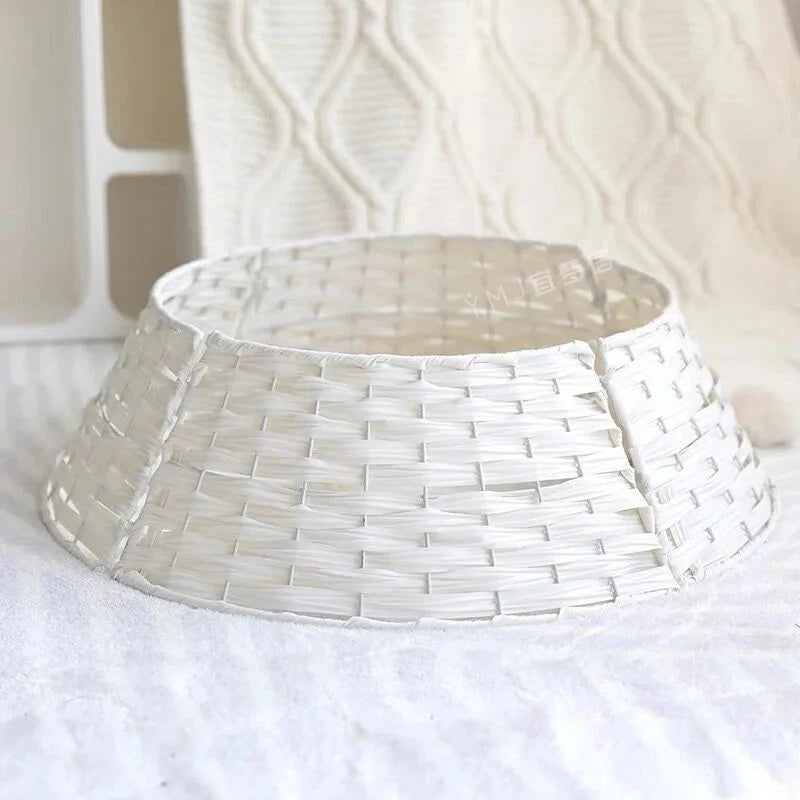 Christmas Tree Skirt Retro Round Basket Xmas Trees Foot Decor Collar for Home Festival Party Background Decoration Gift Good Vibrations