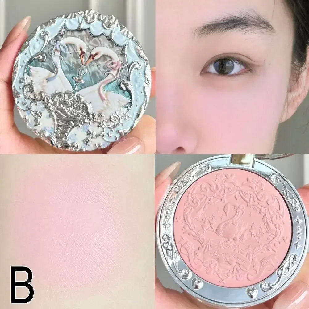 Flower Knows Swan Ballet Series Swan Embossed Blush Lasting Natural Waterproof Blush Cosmetic Fairy Handheld Mirror Good Vibrations
