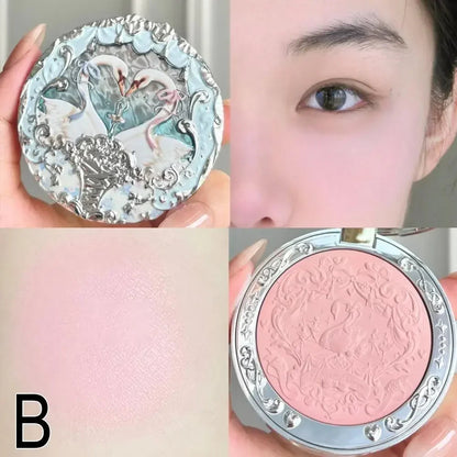 Flower Knows Swan Ballet Series Swan Embossed Blush Lasting Natural Waterproof Blush Cosmetic Fairy Handheld Mirror Good Vibrations