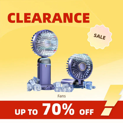 Clearance_USB Handheld Mini Fan Foldable Portable Neck Hanging Fans 5 Speed Rechargeable Fan with Phone Stand and Display Screen Good Vibrations