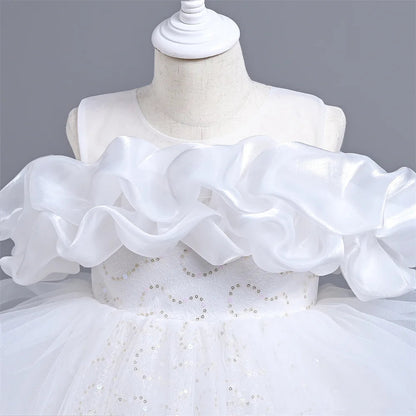 New Girl's Wedding Evening Dress Petal Sequin Mesh Sleeveless Dress Birthday Party School Graduation Party Dress Good Vibrations