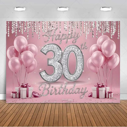 30th Birthday Party Decor Background Pink Black Gold Glitter Woman Man 30 Years Old Photography Backdrop Supplies Adult Gifts Good Vibrations