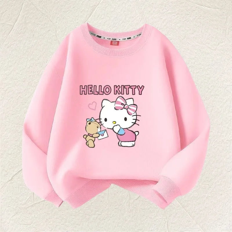 Summer Baby Girl Clothes Kid Sanrio Hello Kitty Printed Long Sleeve Sweatshirt Children Cartoon O-Neck Soft Cotton Top Pullover Good Vibrations