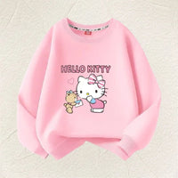Summer Baby Girl Clothes Kid Sanrio Hello Kitty Printed Long Sleeve Sweatshirt Children Cartoon O-Neck Soft Cotton Top Pullover Good Vibrations