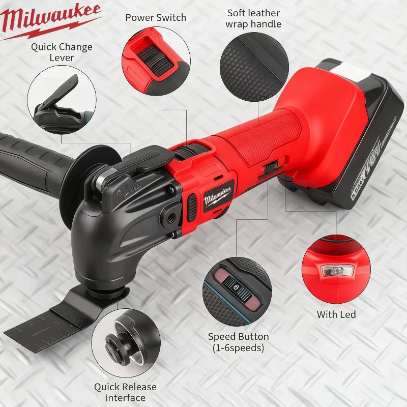Milwaukee Electric Oscillating Multi Function Tool 6 Gears Cordless Vibration Trimmer Cutting Saw Power Tools Good Vibrations