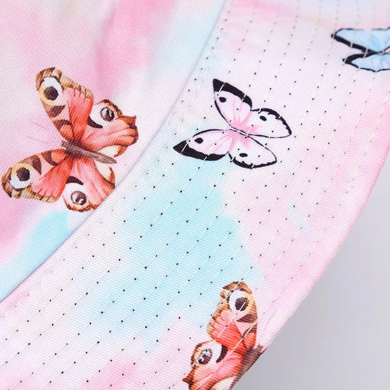 Butterfly Bucket Hat Spring Summer Hats For Women Outdoor Sun Protection Sunshade Sweet Cute Double sided Fisherman Cap Sunhat Good Vibrations