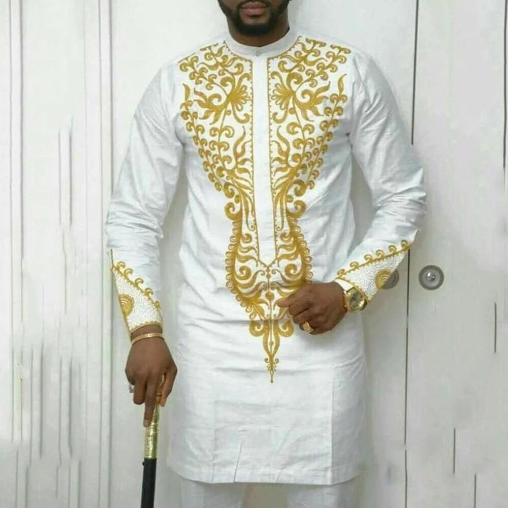 New Dashiki Luxury Full Set Men's Set Round Neck Embroidered Men's Set African Traditional Two Piece Set Men's Full Set Suit Good Vibrations
