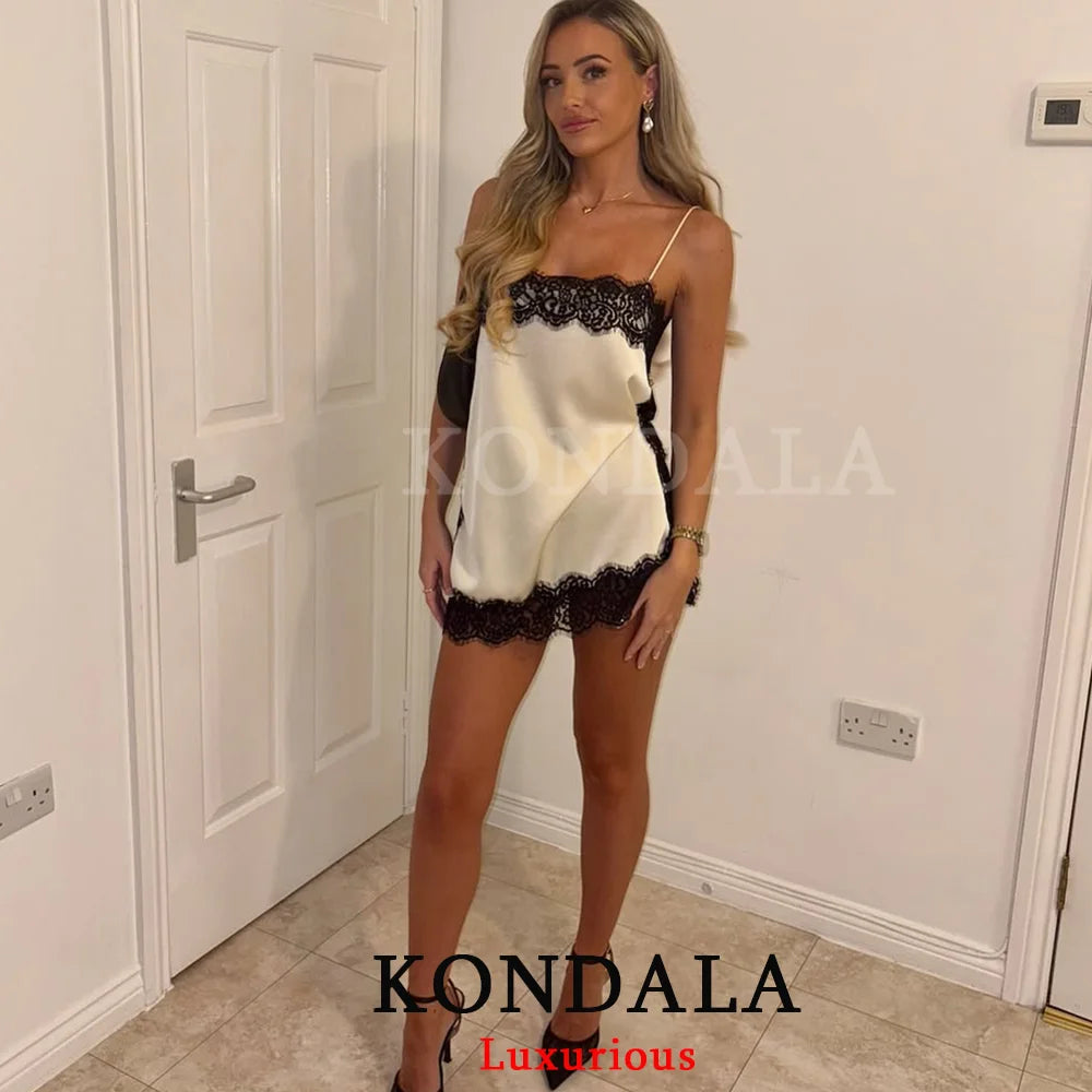 KONDALA Sexy Chic Satin Lace Square Collar Tops Women Side Split Cami Party Tops Fashion 2025 Evening Club Christmas Girl Tops Good Vibrations