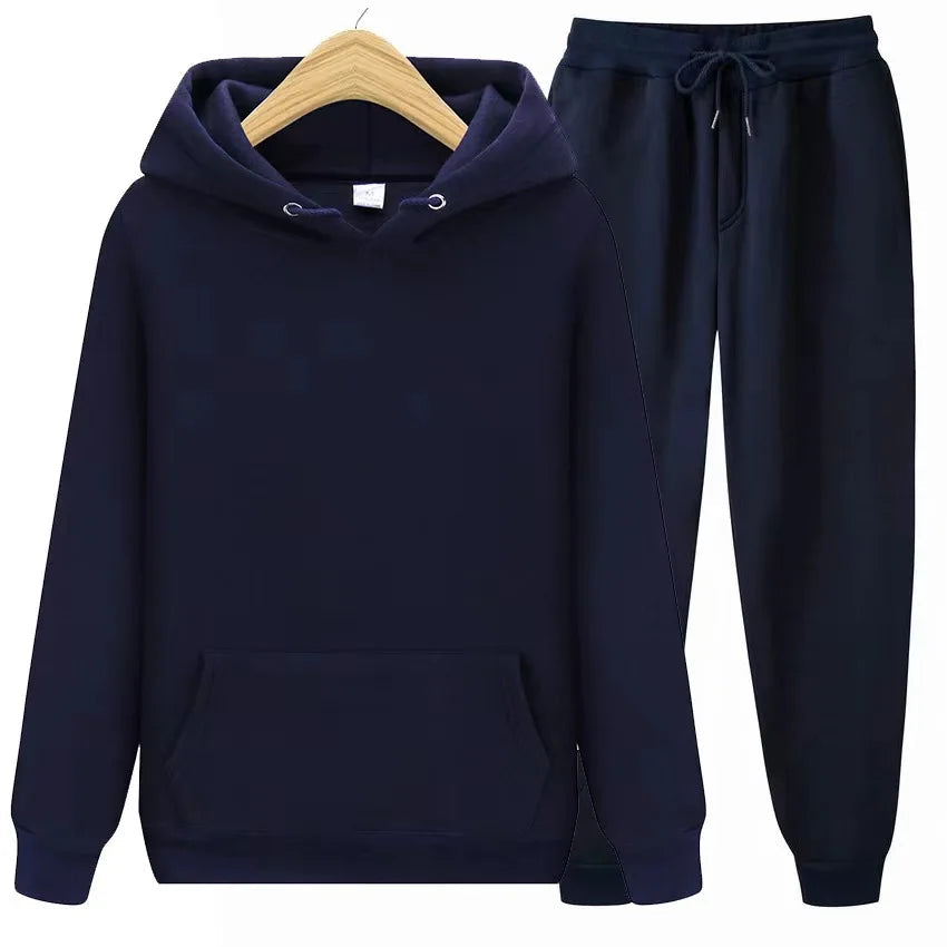 Men's Autumn and Winter New Solid Color Hoodie+pants Two-piece Set Fashionable Casual Sports Set Size S-3XL Good Vibrations
