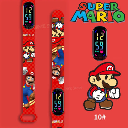 Mario Bros Children's Watches Action Figures Luigi Princess Peach Yoshi Bowser kids Sport Wristband Waterproof Digital Watch Toy Good Vibrations