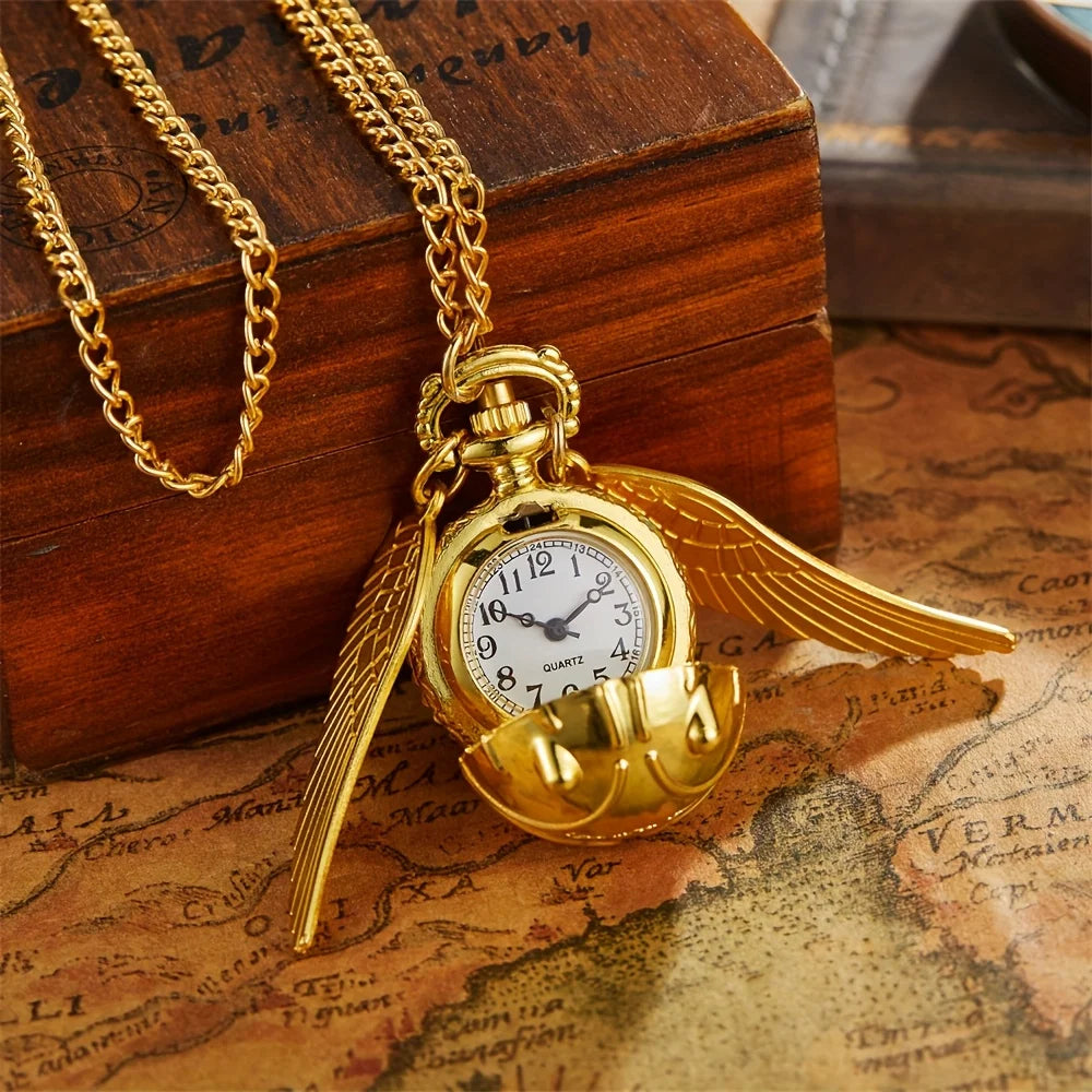 large small Golden Snitch spherical quartz pocket watch fashion sweater angel wing necklace pendant men and women pocket watch Good Vibrations