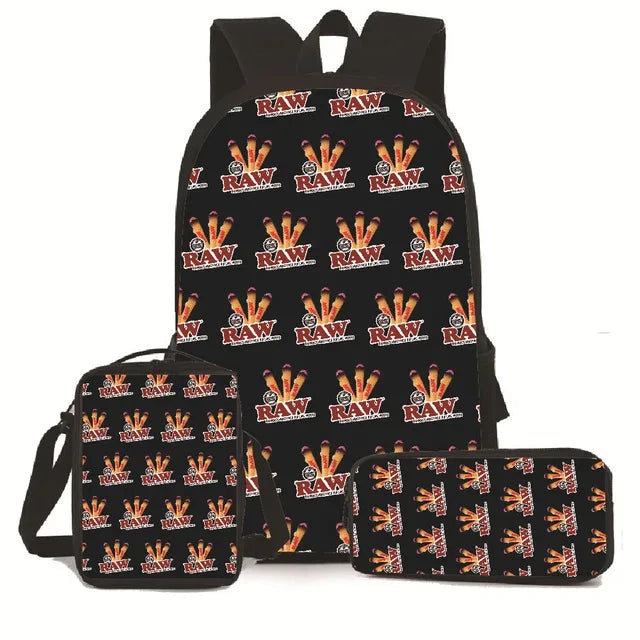 Creative Cigarette Rolling Paper Tobacco RAW 3D Print 3pcs/Set pupil School Bags Laptop Daypack Backpack Lunch bag Pencil Case Good Vibrations Adult Super Store