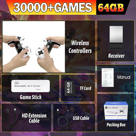 New 4K TV Game Stick Video Game Console 64G Built in 3/40000 Games Wireless Controller Gamepad Retro Handheld Game Console Good Vibrations