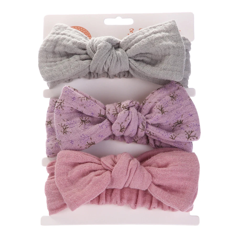 3Pcs/Set Solid Muslin Cotton Linen Baby Headband Elastic Rabbit Ear Hair Band Infant Girl Turban Headwraps Stretch Accessories Good Vibrations