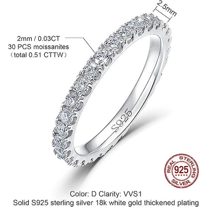 ALLNOEL 2mm Full Eternity Moissanite Wedding Band 925 Sterling Silver D Color VVS1 Stackable Ring For Women Fine Jewelry Good Vibrations