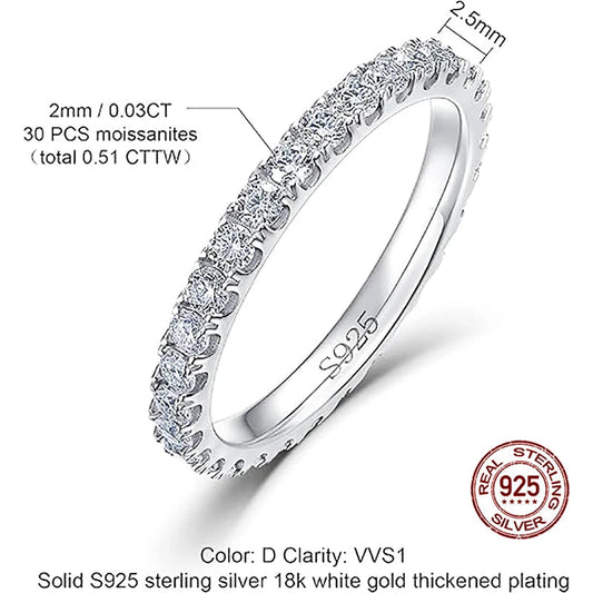 ALLNOEL 2mm Full Eternity Moissanite Wedding Band 925 Sterling Silver D Color VVS1 Stackable Ring For Women Fine Jewelry Good Vibrations
