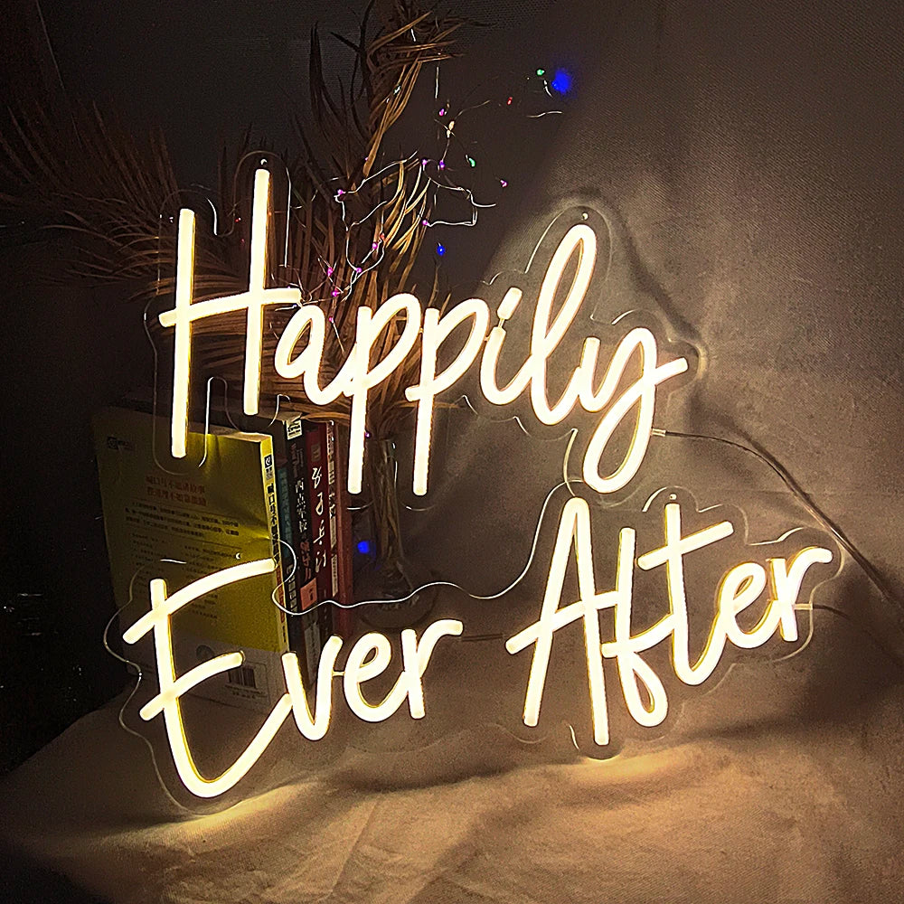 Happily Ever After Neon Sign Wedding Party Lights Event Background Decorative Lights Dimmable Good Vibrations