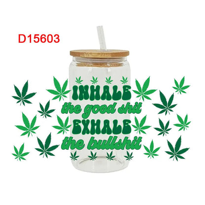 UV DTF Weed Cannibas Leaf Plants Valentine's Day For 16oz Libbey Glass Can Wrap  D15414 Good Vibrations Adult Super Store