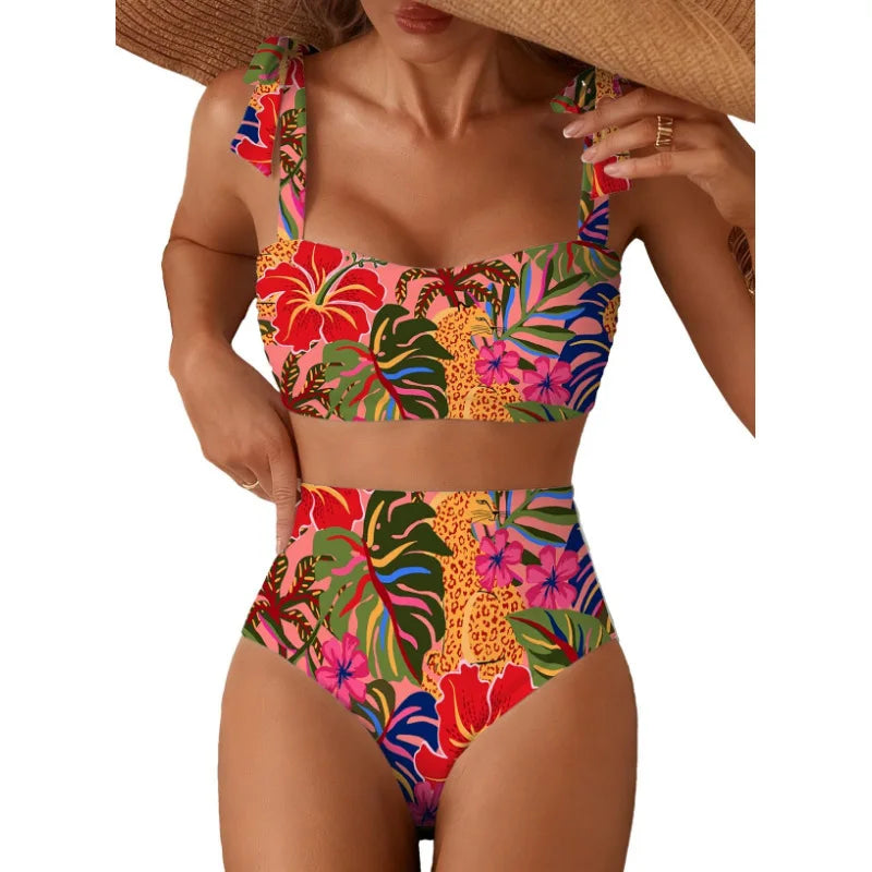 Women's 2026 Two Piece Bikini Set Striped High Waist Tie Shoulder Swimsuit Summer Beachwear Good Vibrations