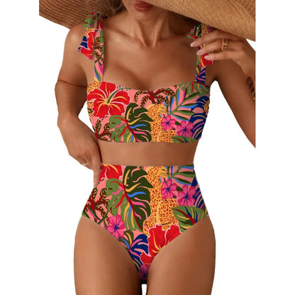 Women's 2026 Two Piece Bikini Set Striped High Waist Tie Shoulder Swimsuit Summer Beachwear Good Vibrations