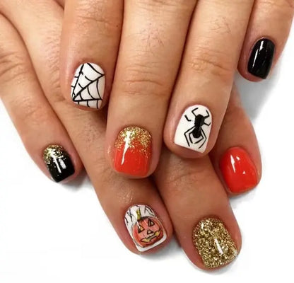 24Pcs/set Almond Halloween Press on Nails Black Bat Fake Nail Moon and Stars Pattern Removable Wearable Nails for Women&Girl Good Vibrations