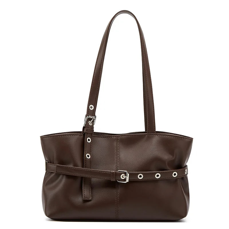 Women Shoulder Bag, Lazy Style New Versatile Large Capacity Fashion Single Shoulder Bag with Belt Decor for Commuter Good Vibrations