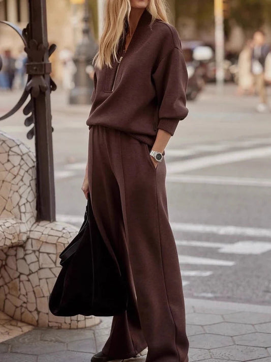 Autumn Winter New Women Simple 2 Piece Vintage Casual Solid Color Commute Sport Sets Fashion Lady Long Sleeve Pullover&Pants Set Good Vibrations