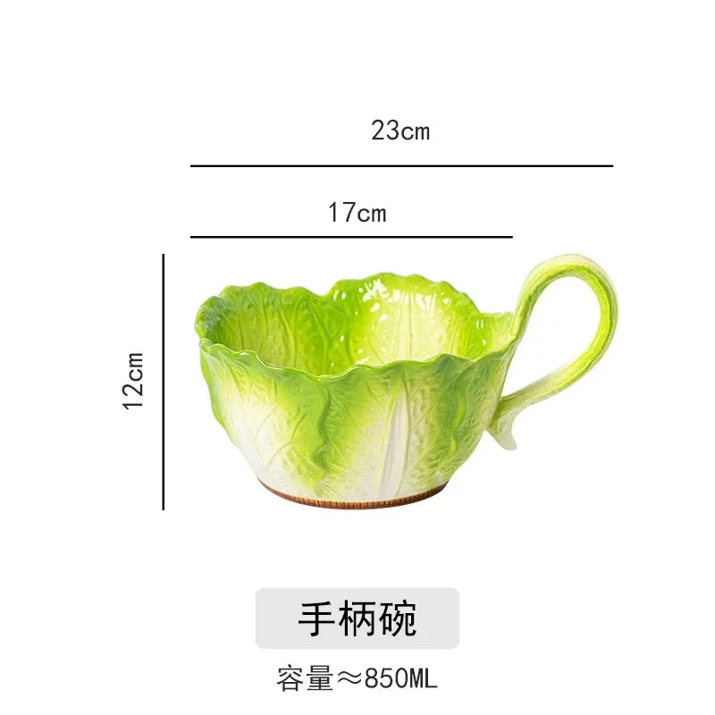 Creative Ceramic Imitation Cabbage Instant Noodle Bowl Large Soup Bowl Household Fruit Salad Bowl New Special-shaped Tableware Good Vibrations