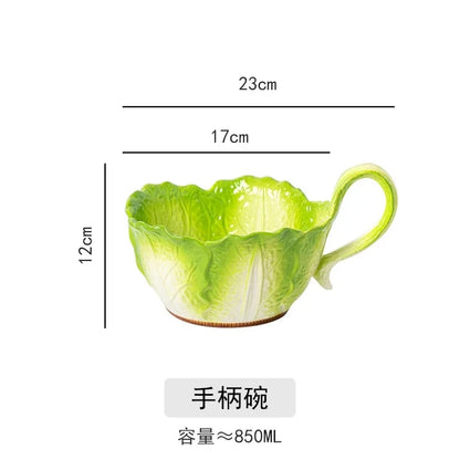 Creative Ceramic Imitation Cabbage Instant Noodle Bowl Large Soup Bowl Household Fruit Salad Bowl New Special-shaped Tableware Good Vibrations