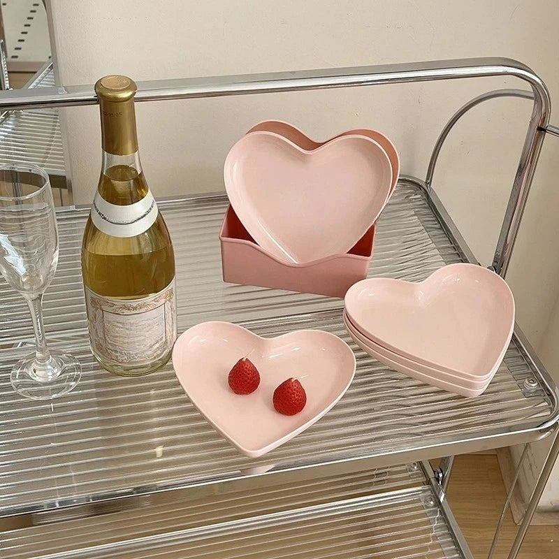 Minimally Designed Ins Heart-shaped Plates Cake Snacks Heart-shaped Plates Plastic Modern Bone Spitting Fruit Small Plates Good Vibrations