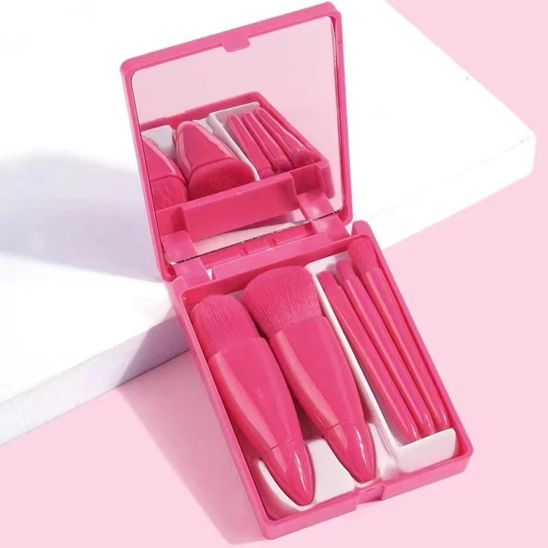 5pcs Travel Size Makeup Brushes Set Mini Makeup Brushes, Small Complete Function Cosmetic Brushes Kit With Case And Mirror Perfe Good Vibrations