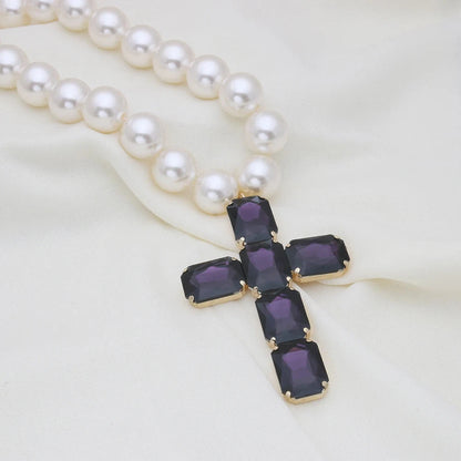 Fashionable and exaggerated large glass cross necklace pendant, luxurious Christmas gift jewelry Good Vibrations