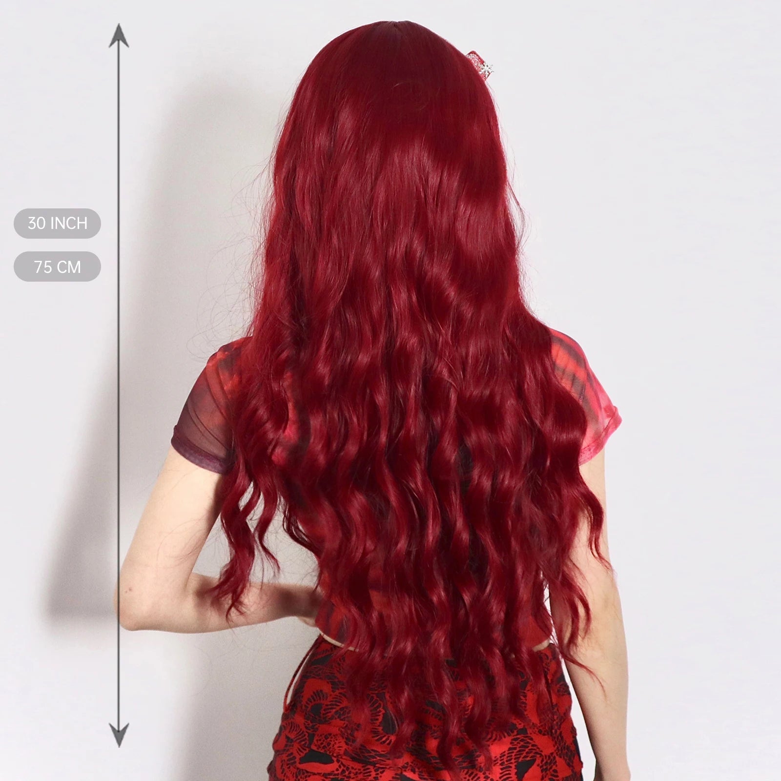 Wine Red Burgundy Synthetic Wigs for Women Long Curly Wave Cosplay Party Red Wigs with Bangs Natural Heat Resistant Daily Wigs Good Vibrations