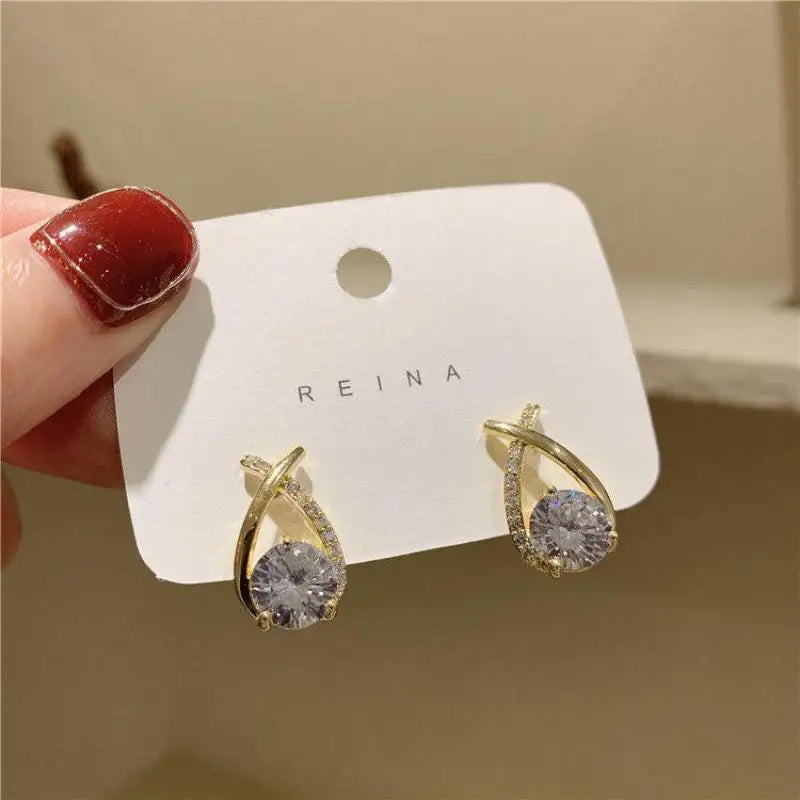 925 Silver Needle Korean Fashion Zircon Geometric Earrings For Women Jewelry 2026 Trending Luxury Crystal Cross Stud Earrings Good Vibrations