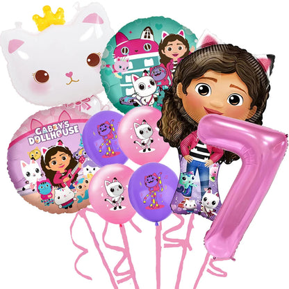 Gabby Doll House Birthday Party Decoration Cat Cutlery Cup Plate Stickers Baby Shower Children's Party Balloon DIY Toy Supplies Good Vibrations