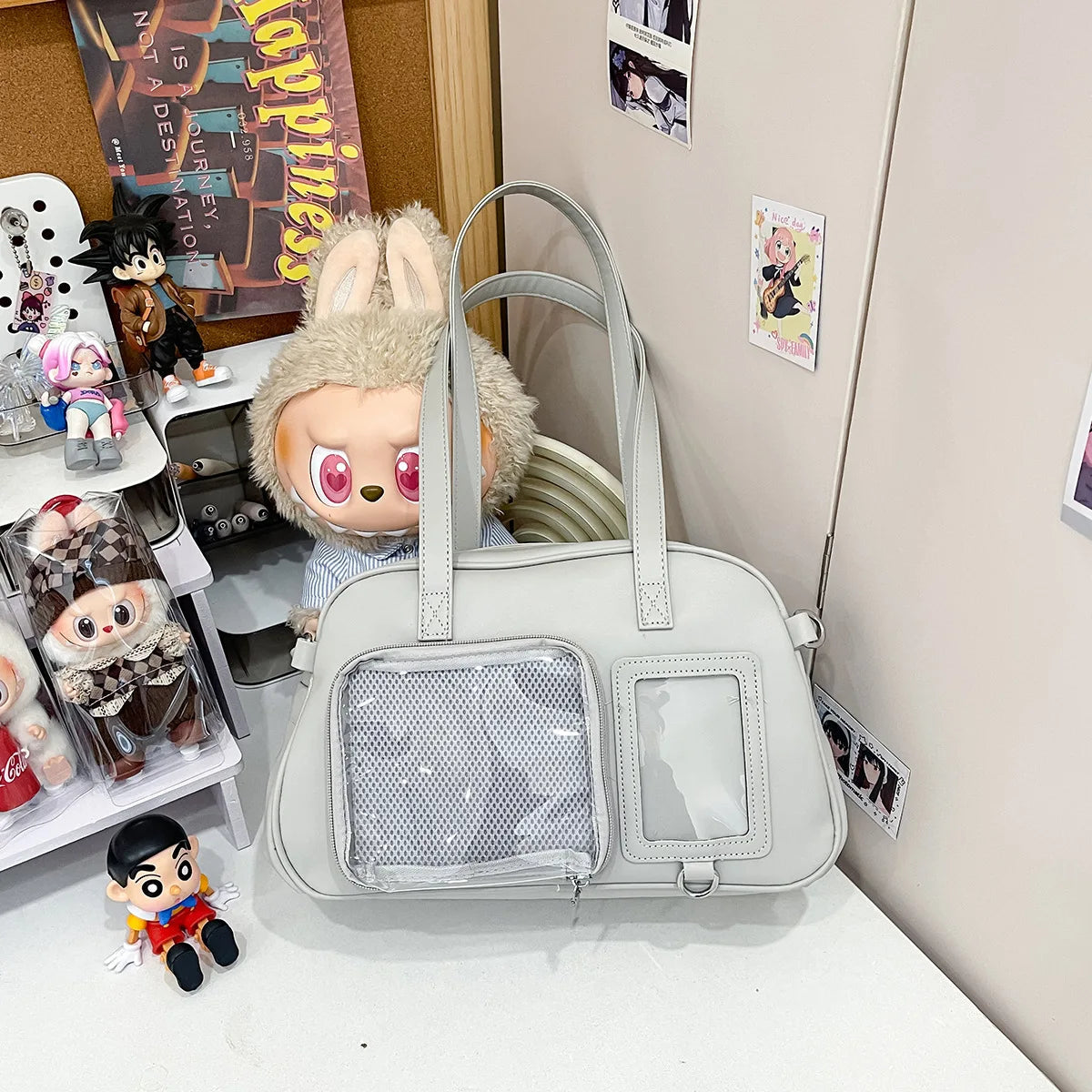 Anime Japanese Kawaii Shoulder Bag Women Clear Transparent Itabag PU Leather Handbags Student Ita Bag JK Uniform Tote Bag Good Vibrations