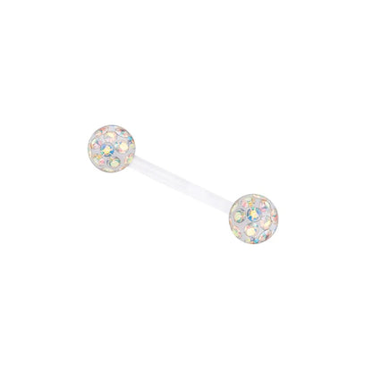 14g 1.6mm Acrylic Flexible 16/19/22/38mm Tongue Bar 6mm Epoxy Coved Crystal Double Ball Nipple Ring Barbell Piercing Good Vibrations Adult Super Store