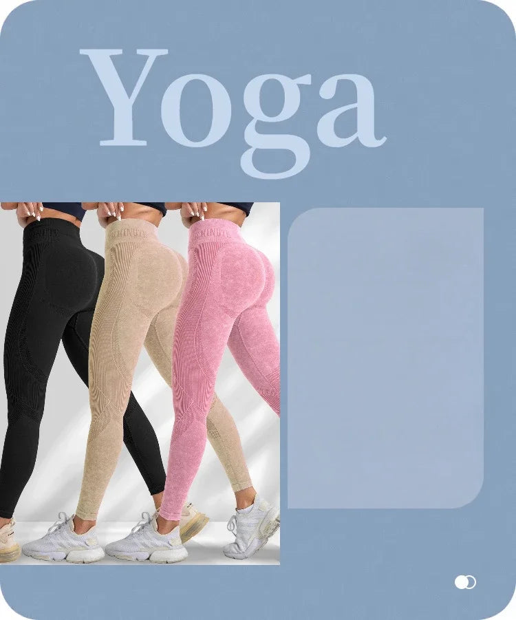 Women Seamless Gym High Waist Yoga Pants Hip Lifting Outdoor Sports Tight Waist Letter Sand Washed Pants Exercise Yoga Leggings Good Vibrations