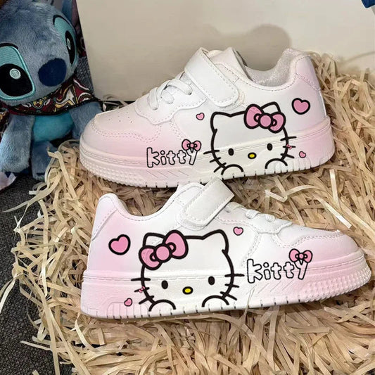 2025 New Hello Kitty Girls Low Top White Sneakers Cute Cartoon Casual Shoes Fashion Canvas Shoes For School Kids Wholesale Good Vibrations