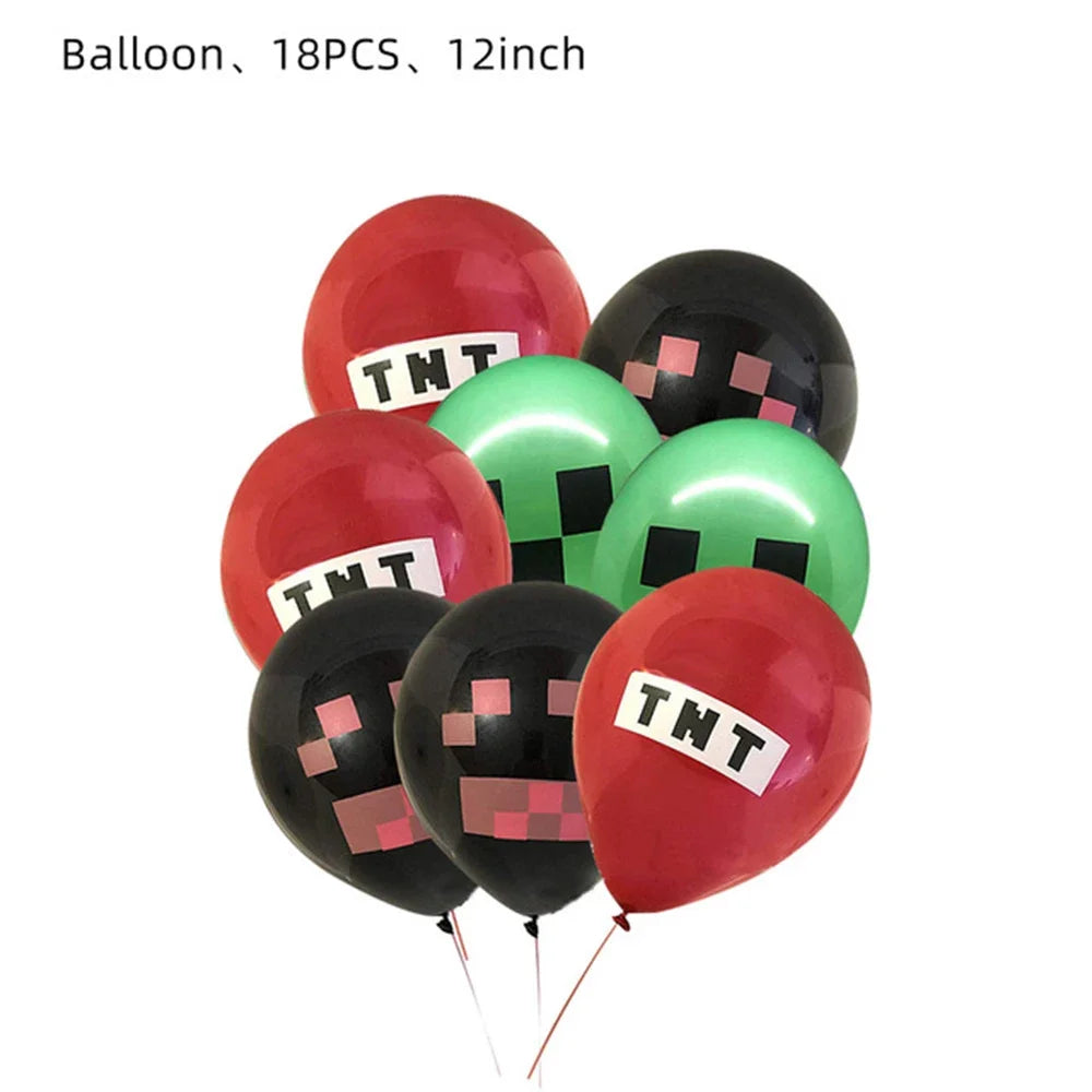 Mineres Craftings Party Decorations World Game Tableware Cup Plate Balloon Tablecloth Boys Birthday Party Supplies Kids Gift Good Vibrations