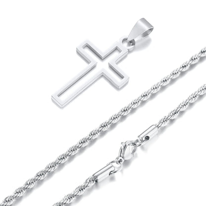 Casual Hollow Cross Necklaces for Men Boys,Waterproof Stainless Steel Cross Pendant Necklace,Religious Faith Prayer Jewelry Gift Good Vibrations