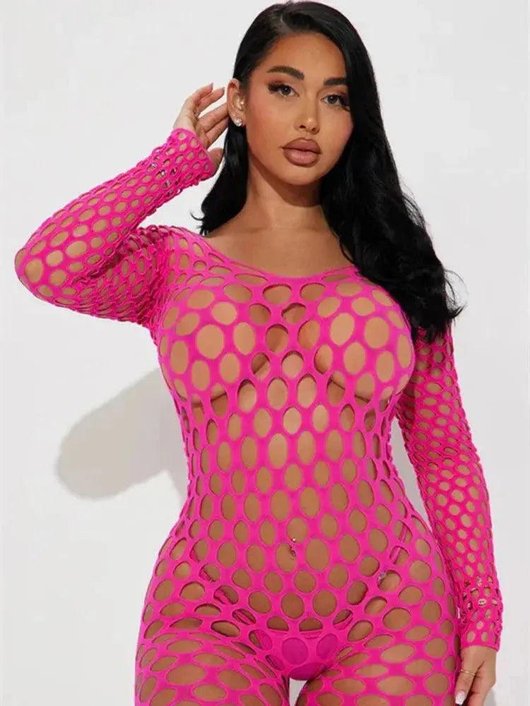 Mesh Transparent Full Body Stockings Erotic Jumpsuit for Ladies GOOD Vibrations