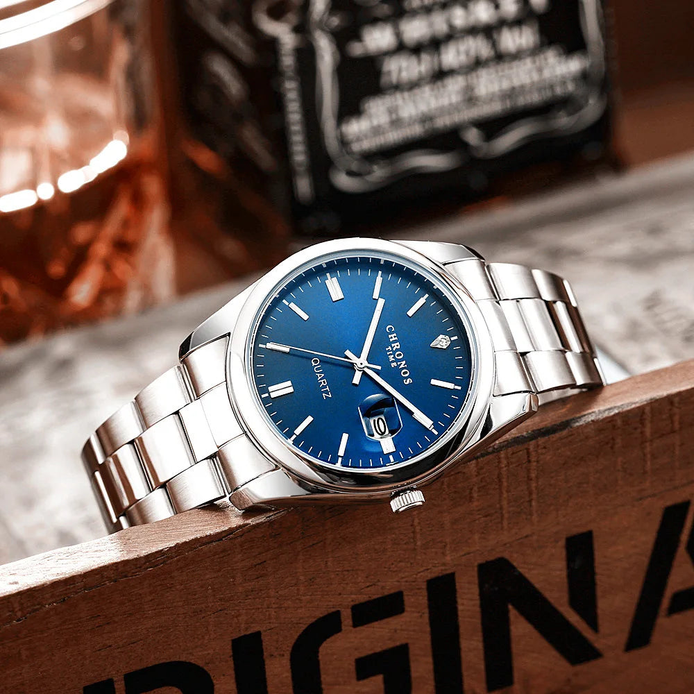 CHRONOS Top Brand Luxury Man Wristwatch Waterproof Luminous Date Men Watches Stainless Steel Quartz Men's Watch Male reloj Good Vibrations