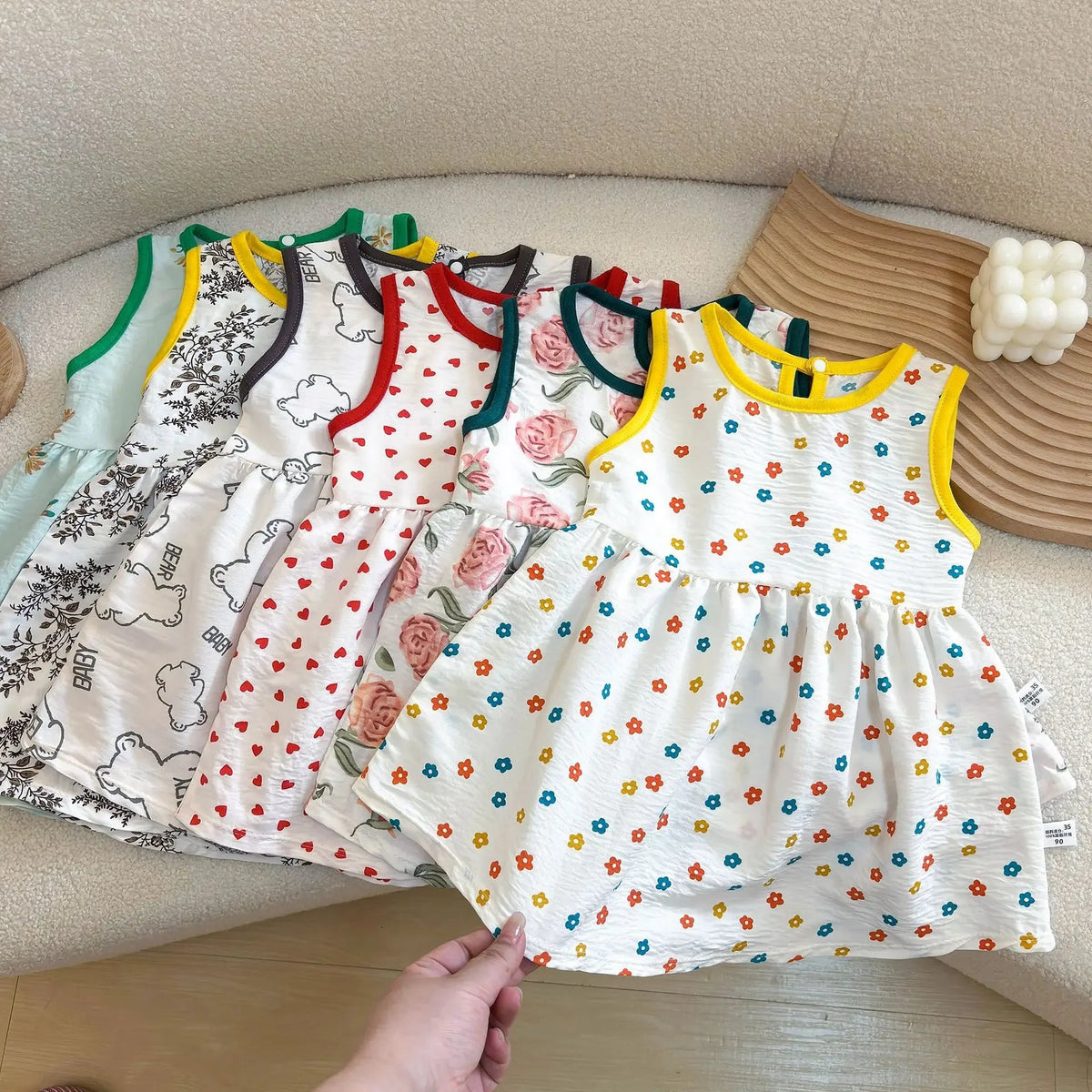 Fashion Baby Girls Clothes Baby Girl Leisure Dress Baby Clothing Printed Sleeveless Girls Dress Newborn Princess Dress Good Vibrations
